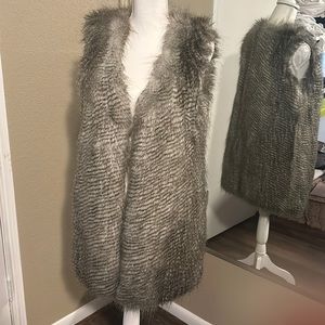 Long gray Ann Taylor fur vest